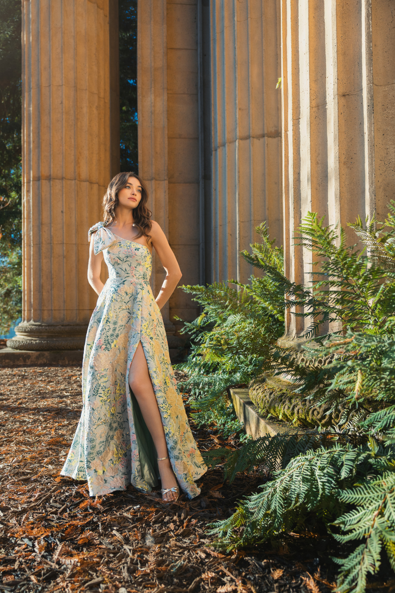 11919-Brocade Floral Dress-Pastel Multi mul by Mac Duggal in multi color for women in Singapore