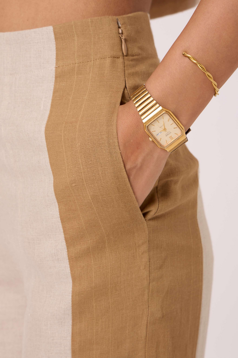 Tamara Linen Panelled Pants linen by The Summer House in blue color for women in Singapore