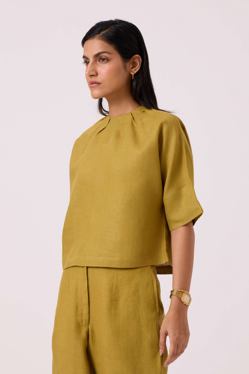 Bourne Olive Linen Top linen by The Summer House in olive color for women in Singapore
