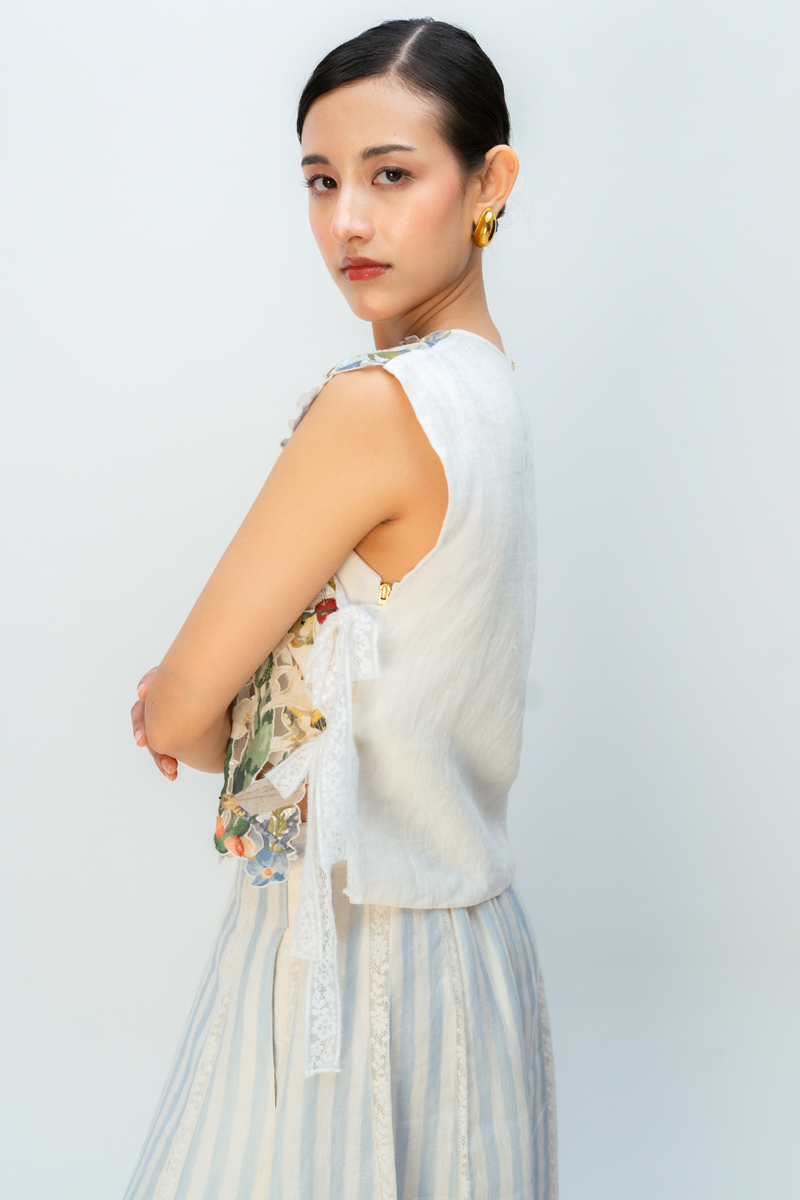MORNING DEW BIB linen jacket/overlay by Ode to Odd in multi for women in Singapore