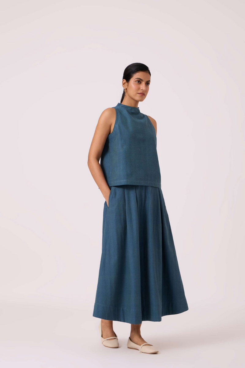 Ernest Blue Handwoven Cropped Top cotton by The Summer House in green color for women in Singapore