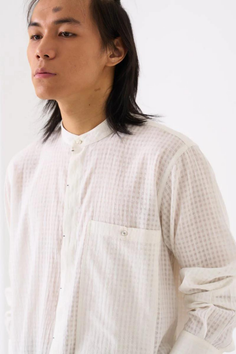 BAND COLLAR SHIRT - WHITE by THREE Men for men in Singapore