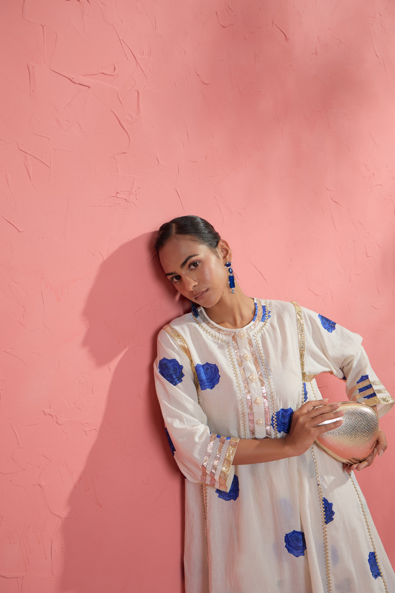 Fi Rose Gota Set cotton cambric light kurta set by AAVIDI in multicolor for women in Singapore