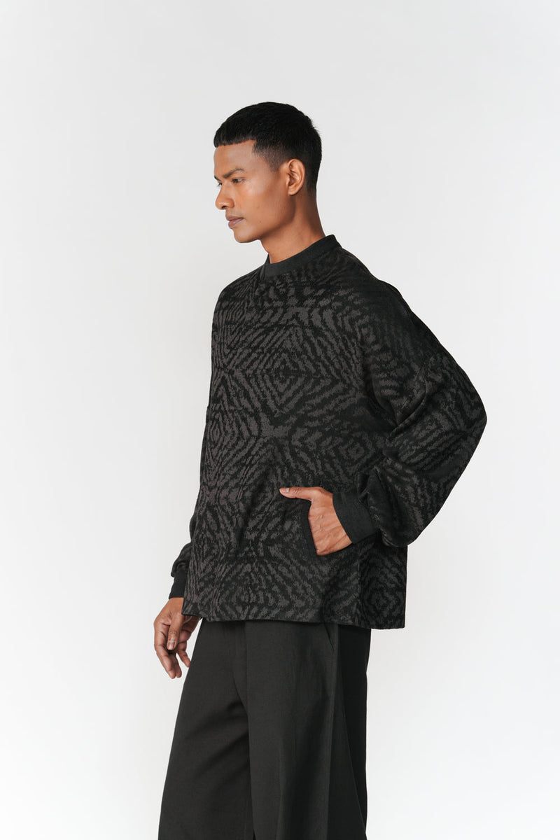 Jacquard Short Jacket jacket/overlay by Turn Black in black for men in Singapore