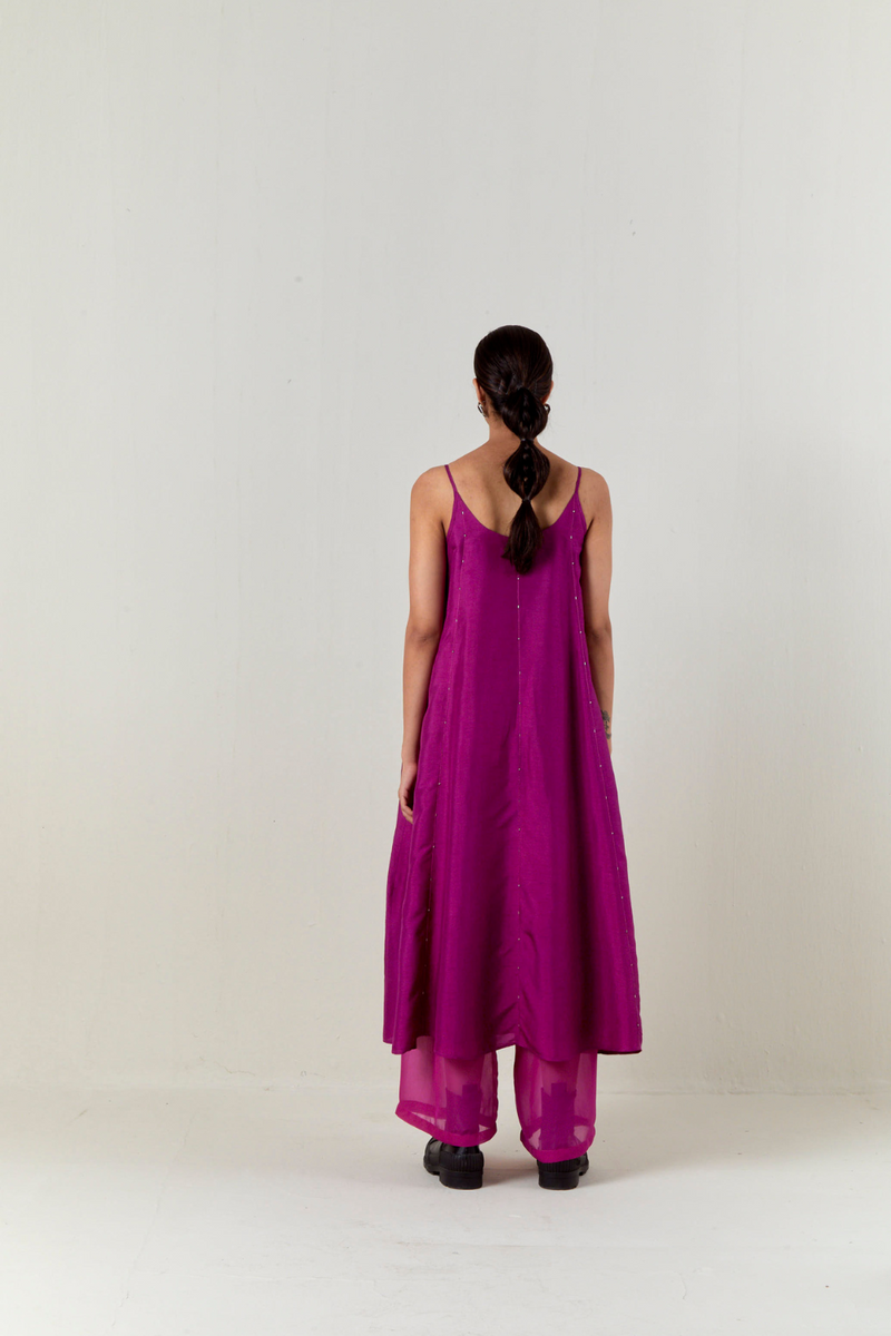 PANELED EMBROIDERED TUNIC CO-ORD-FUCHSIA silk by THREE for women in Singapore
