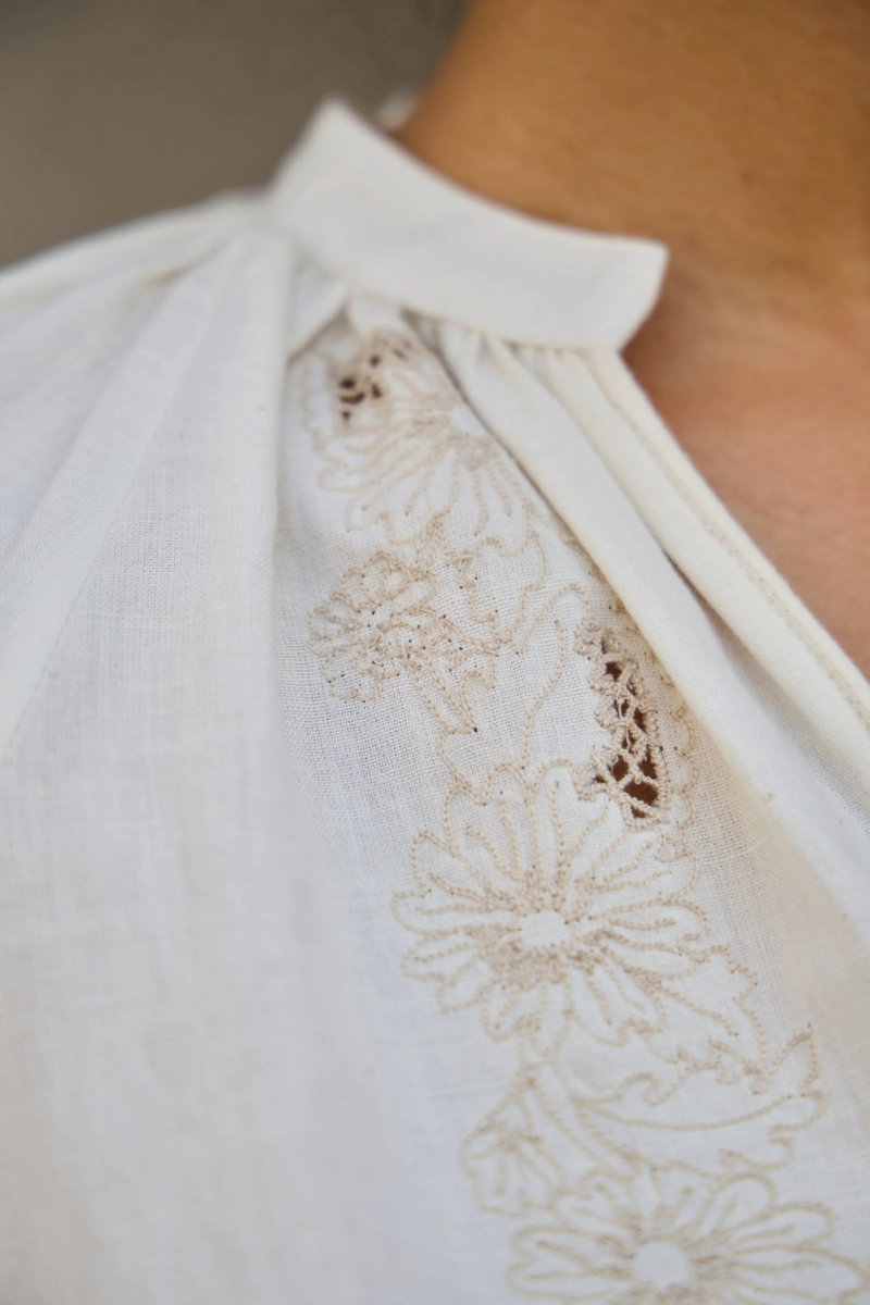 Bheer Handwoven Embroidered Top cotton by The Summer House in white color for women in Singapore
