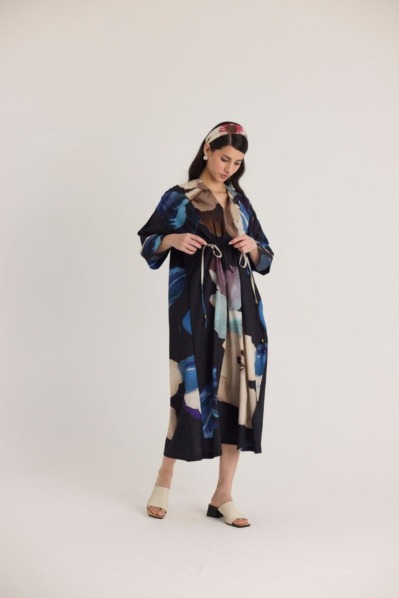 ROCCO DRAWSTRING KAFTAN DRESS poplin by Yam in black color for women in Singapore