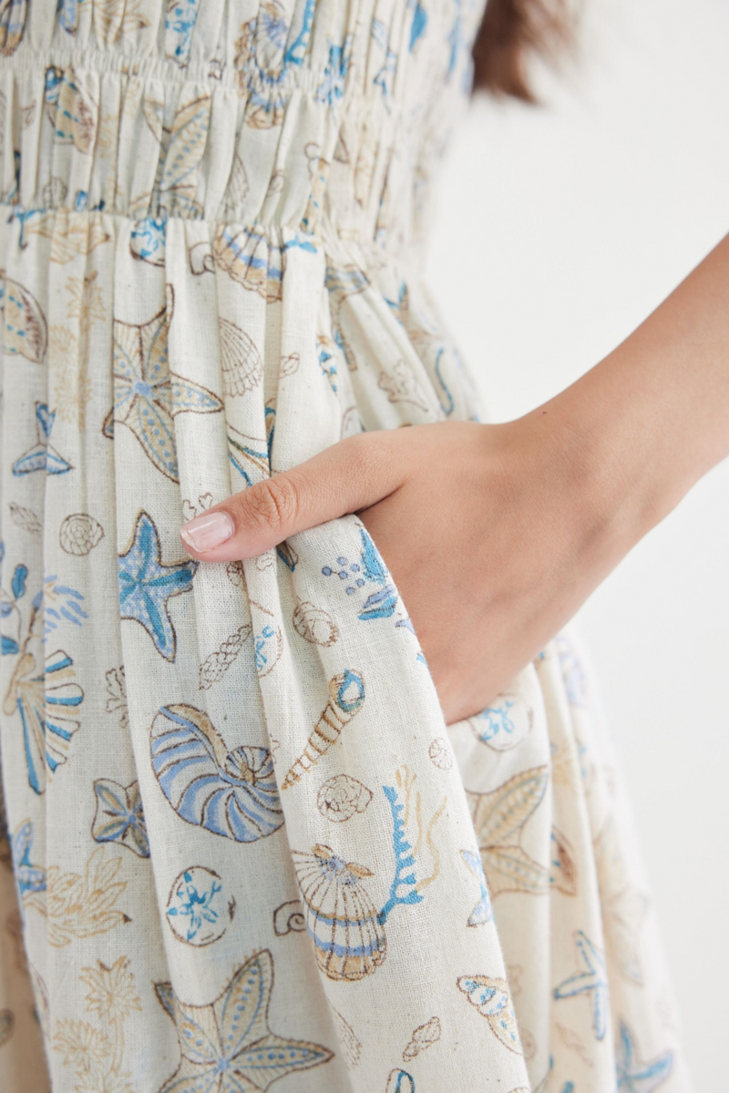 Pearly Ocean Handwoven Kala Cotton Maxi Dress