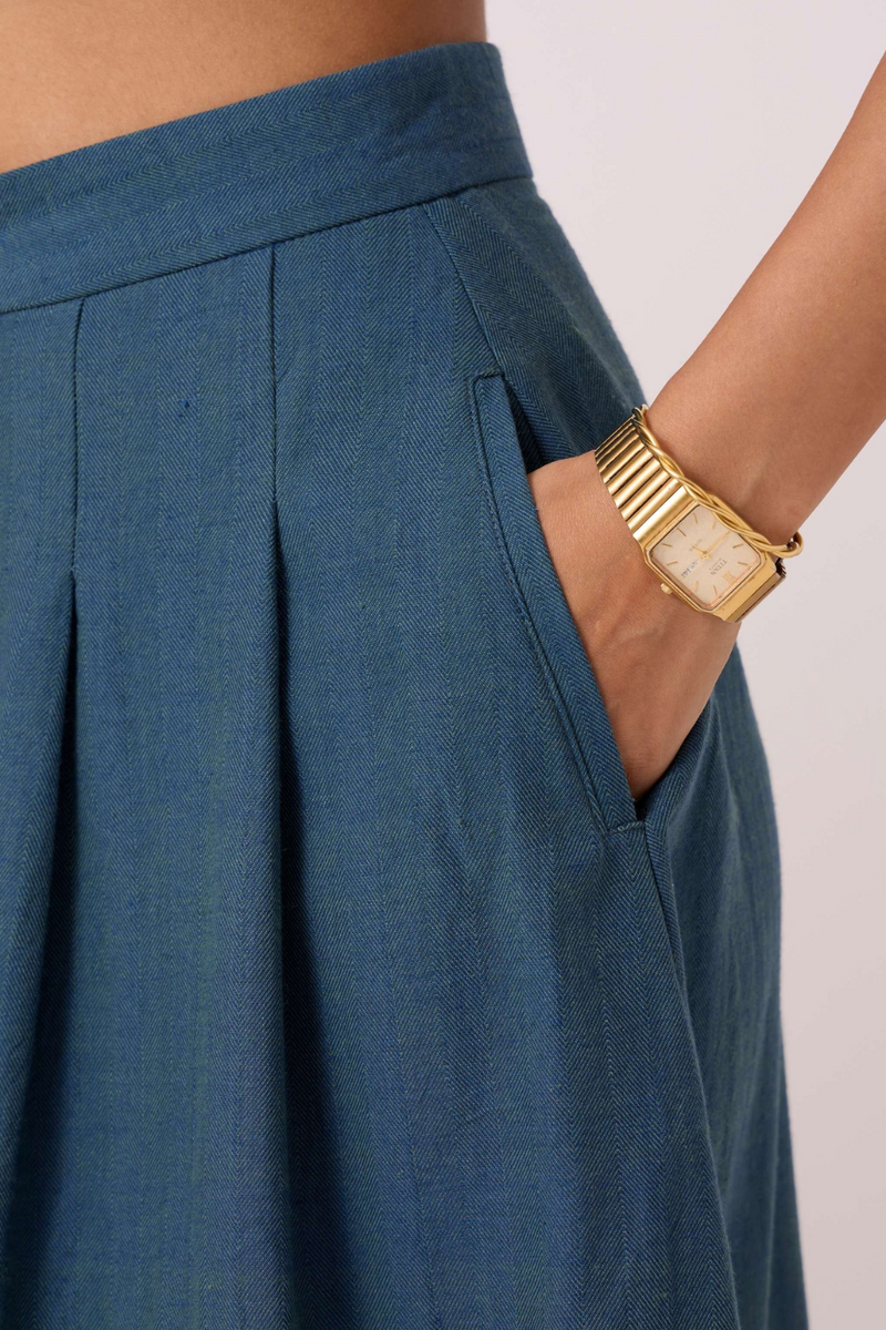 Eliot Blue Handwoven Skirt cotton by The Summer House in green color for women in Singapore