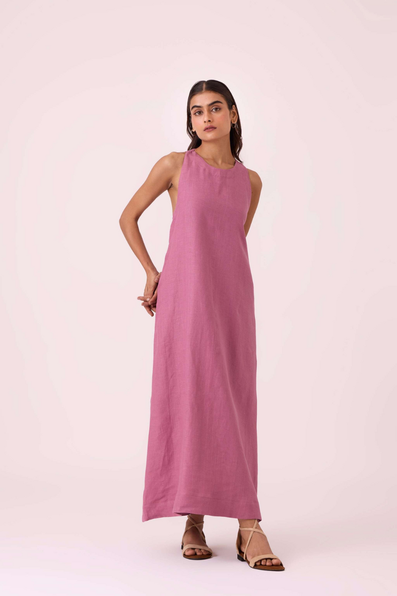 Amaran Lilac Linen Maxi Dress linen by The Summer House in black color for women in Singapore