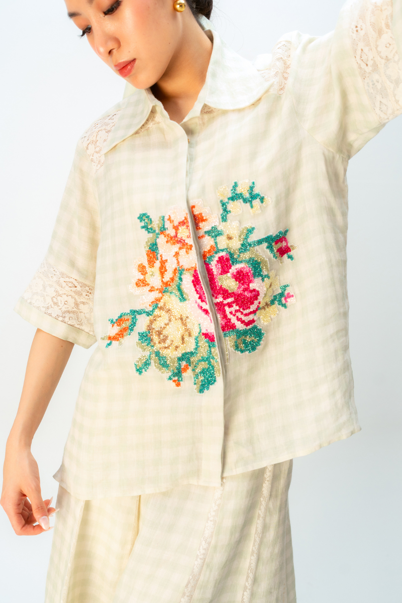 FAIRY CHECK SHIRT linen top/shirt by Ode to Odd in green for women in Singapore