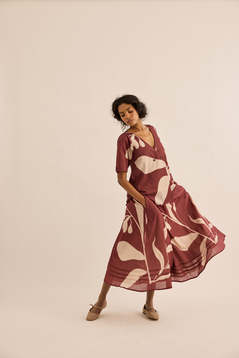 Nerine Co-ord Set mul co-ord set by Khara Kapas in maroon for women in Singapore