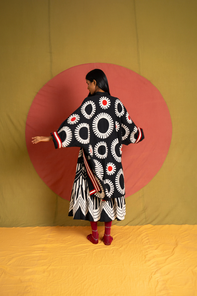 Naseem Moma Jacket-Black, white and Red kora cotton jacket/overlay by Ka-Sha in red for women in Singapore