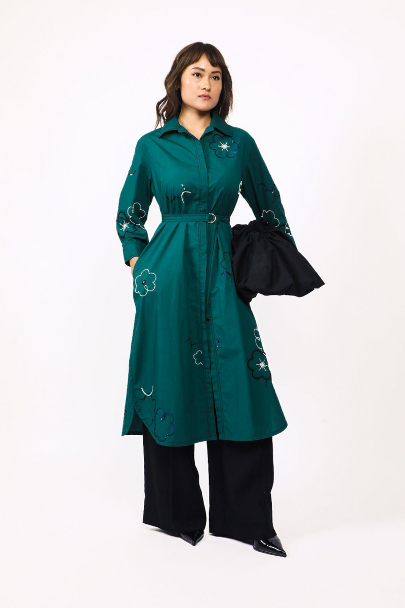 Ditsy embroidered fence shirt 100% cotton Buy Ditsy embroidered fence shirt from C&W | Dresses for Women by Leh Studios in green color for women in Singapore
