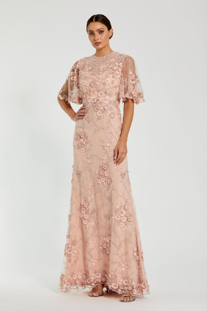68810-Floral Embroidered Net Gown-Rose by Mac Duggal for women in Singapore