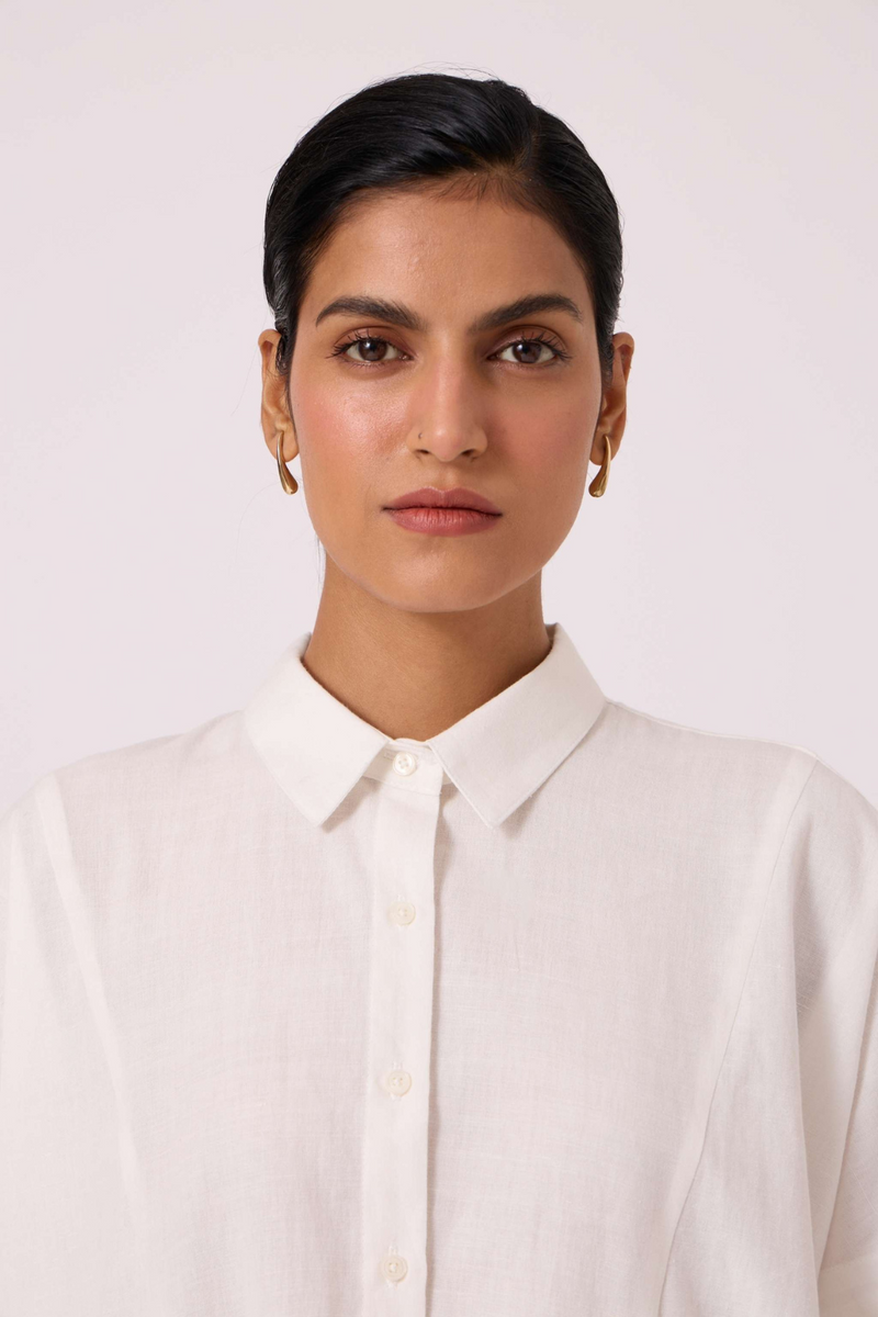 Sibyl Handwoven Embrodiered Shirt cotton by The Summer House in beige color for women in Singapore