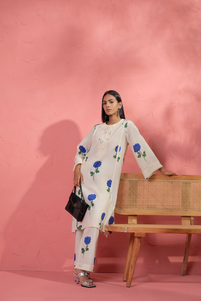 Fi Rose Set 1 cotton cambric light kurta set by AAVIDI in multicolor for women in Singapore