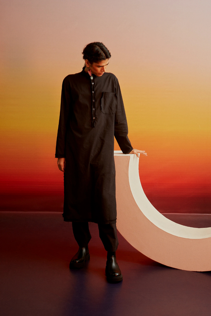Jan Unisex Kurta Set 100% cotton Buy Jan Unisex Kurta Set from C&W | Light Kurta Sets for Women by Ituvana in black color for women in Singapore