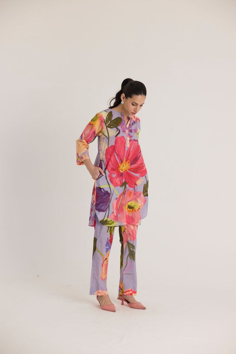 DOLLY PURPLE SHORT COTTON KURTA SET cotton by Yam in multi color for women in Singapore