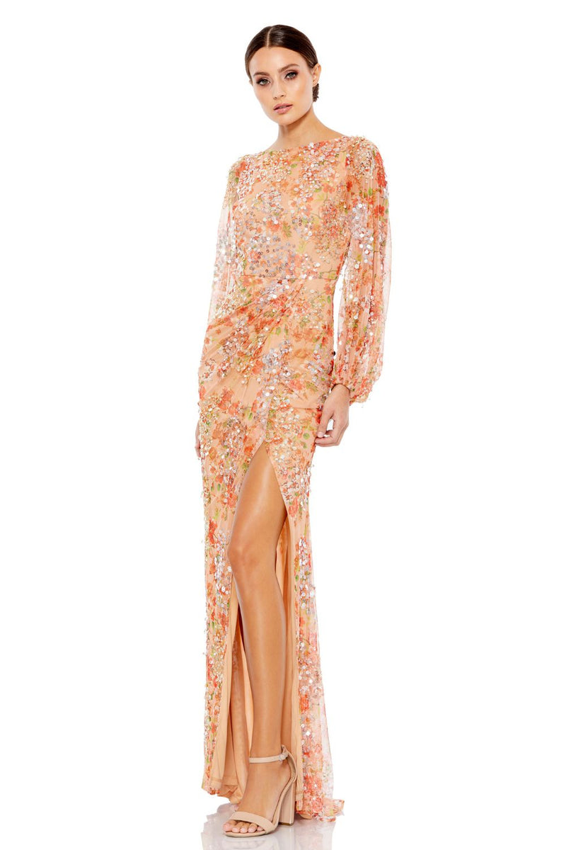 93547-Floral Print Sequined Puff Sleeve Gown by Mac Duggal for women in Singapore