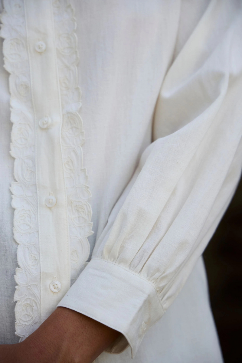 Ryuk Handwoven Embroidered Shirt cotton by The Summer House in white color for women in Singapore
