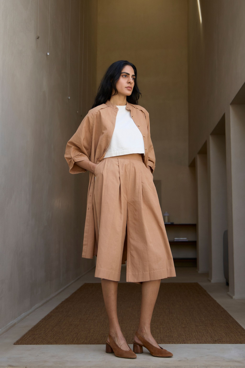Brabourne Handwoven Brown Co-ord Set cotton by The Summer House in brown color for women in Singapore