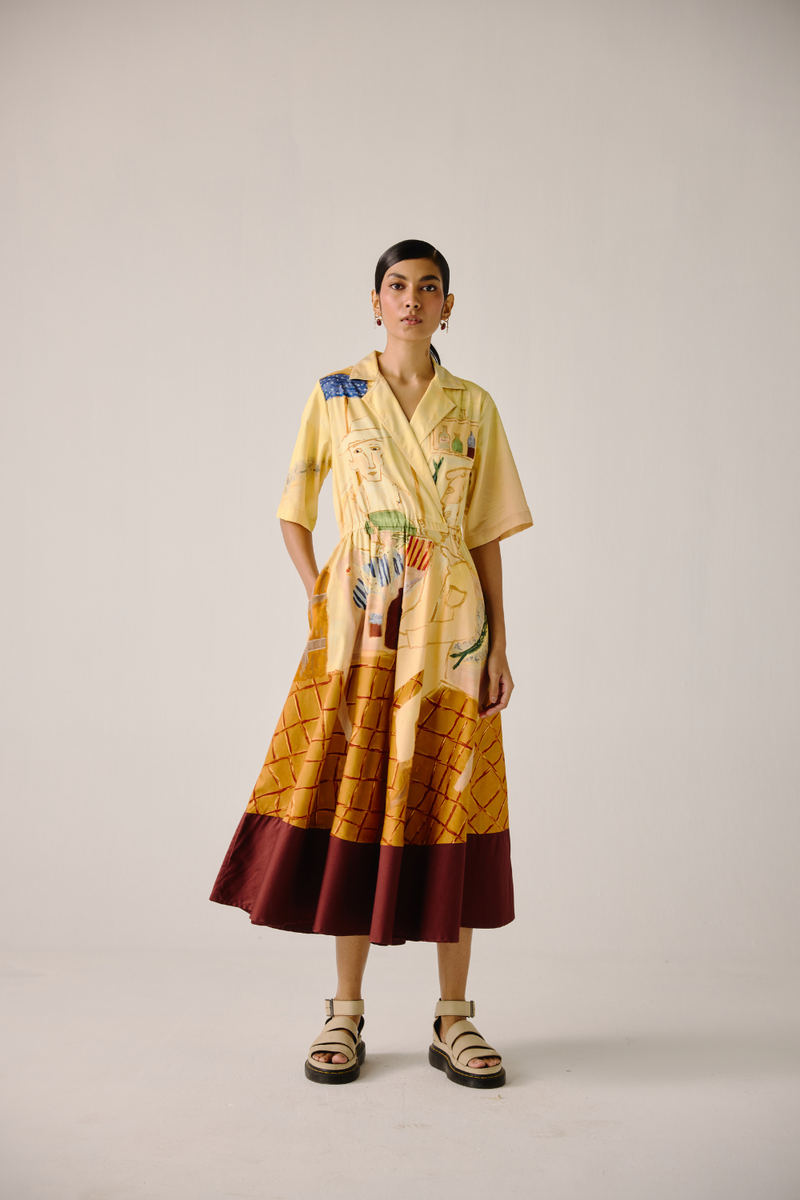 Print Blocked Dress - Fisherman cotton by CORD for women in Singapore