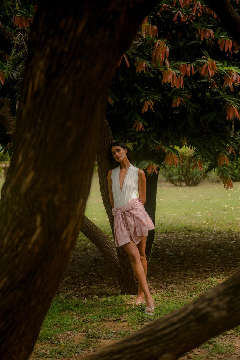 RANGA LINEN TIE UP SHORTS linen Buy RANGA LINEN TIE UP SHORTS from C&W | Shorts for Women by Ituvana in pink color for women in Singapore