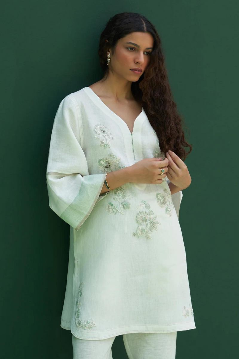 Insha Hand-Embroidered Kurta
- Ivory linen by Manan in ivory color for women in Singapore