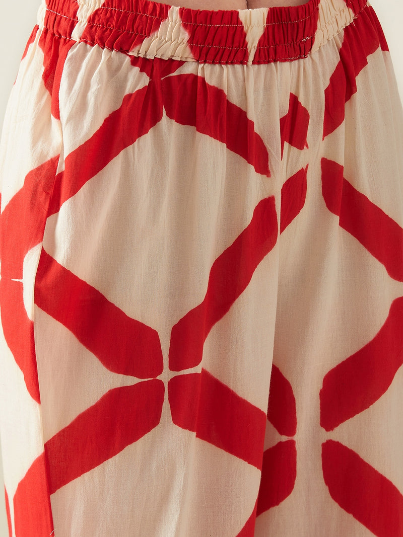 Red Clamp Dye Embroidered Co ord set cotton Light Kurta Sets by Aavidi for women in Singapore