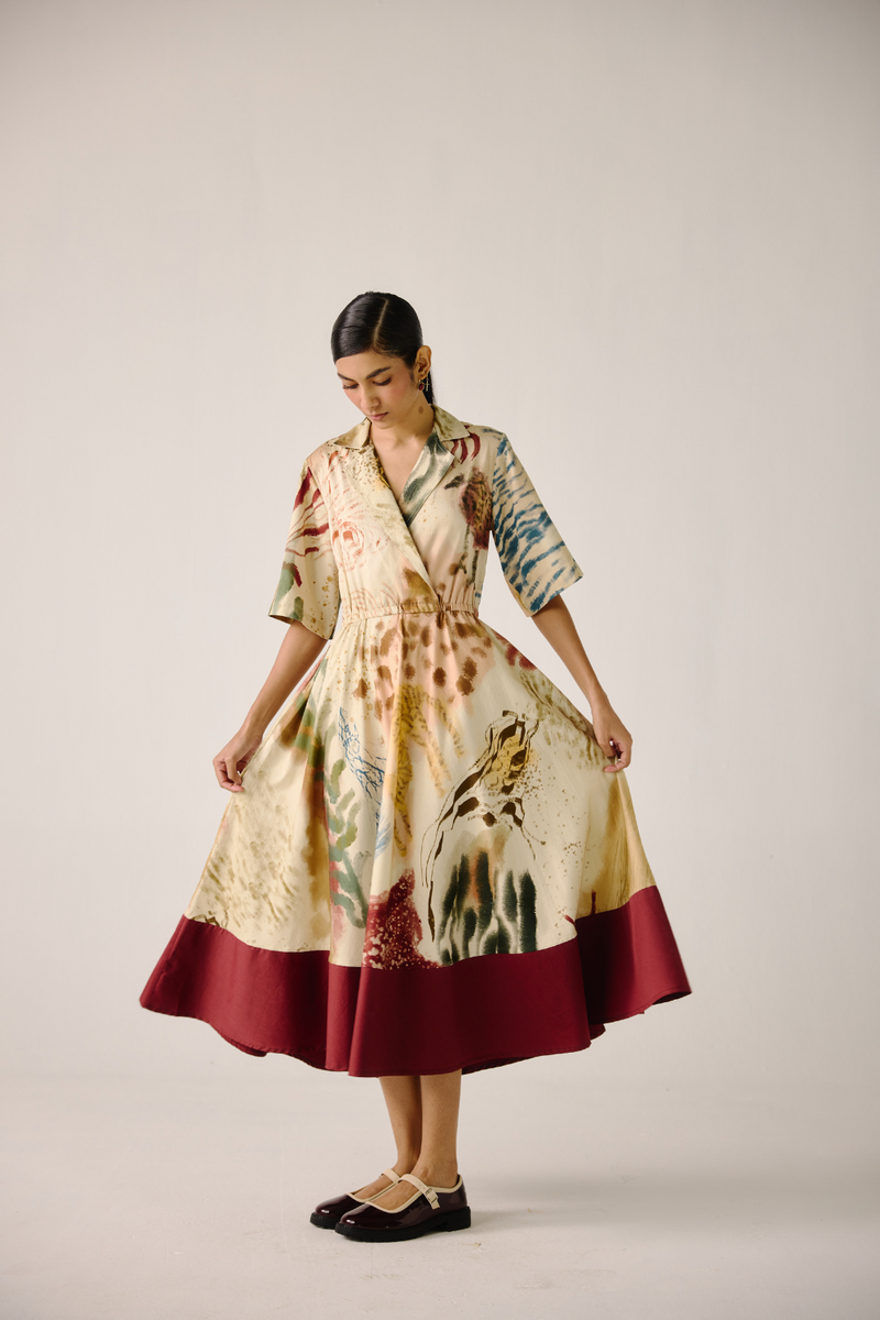 Print Blocked Dress - Abstract cotton by CORD for women in Singapore