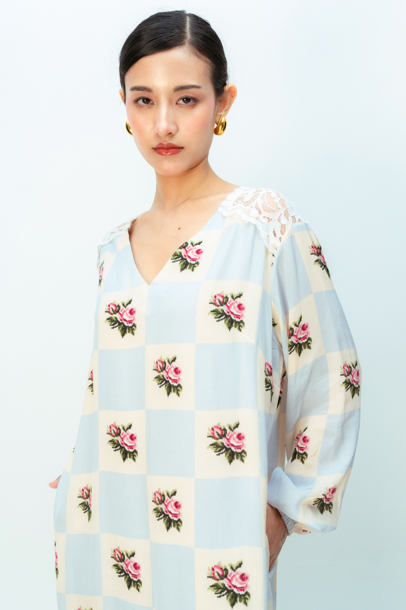 MOONLIT GROVE DRESS crepe dress by Ode to Odd in blue for women in Singapore