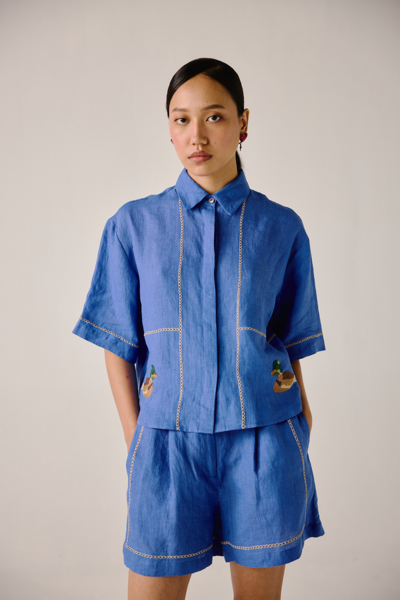 Ava Shirt - Electric Blue Duck linen by CORD in blue for women in Singapore