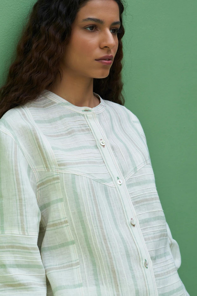 Miyu Striped Linen Co-ord Set
- Mint linen by Manan in mint color for women in Singapore