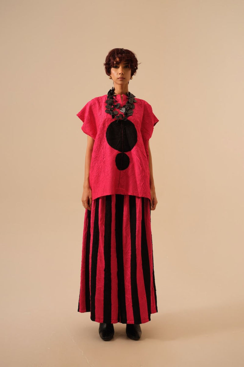 Lane Top-Pink + Black crushed silk tops and shirts by Stoique in pink, black for women in Singapore