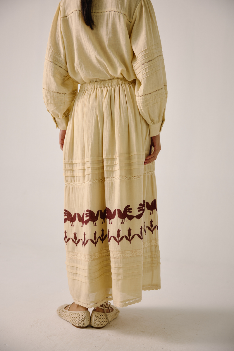 Emily Skirt - Ivory Block Print cotton by CORD in ivory for women in Singapore