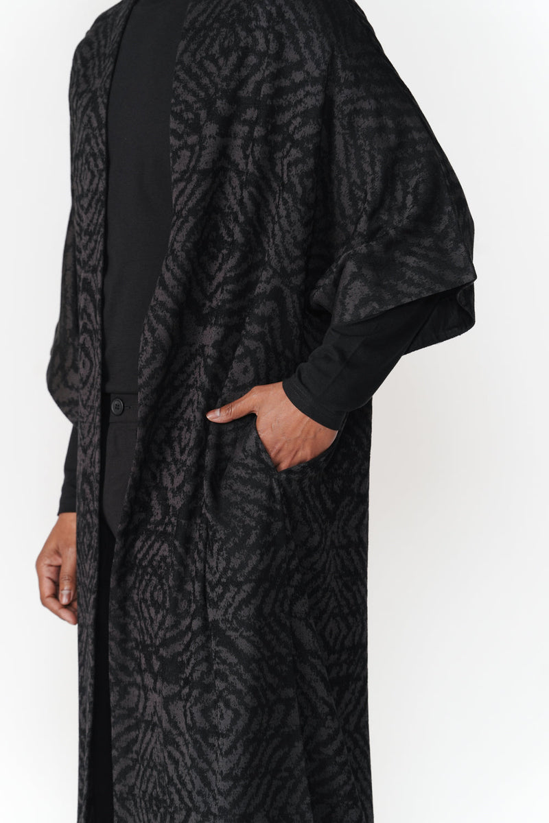 Jacquard Kimono Sleeve Overlay viscose cotton jacket/overlay by Turn Black in black for women in Singapore