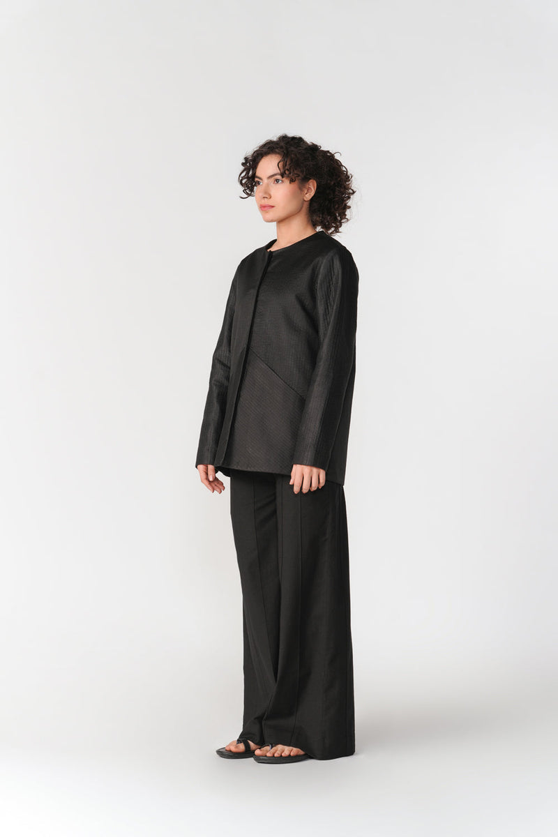 Round Neck Mashru Jacket jacket/overlay by Turn Black in black for women in Singapore