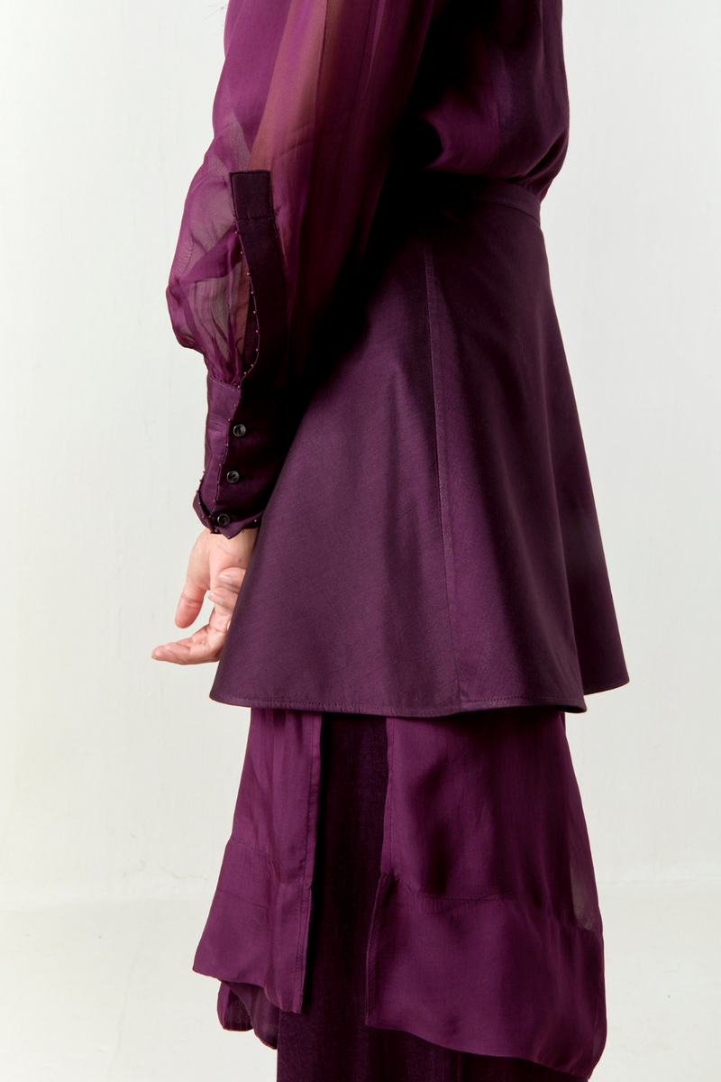 BEADED COLLAR SHEER SHIRT CO-ORD-WINE organza by THREE for women in Singapore