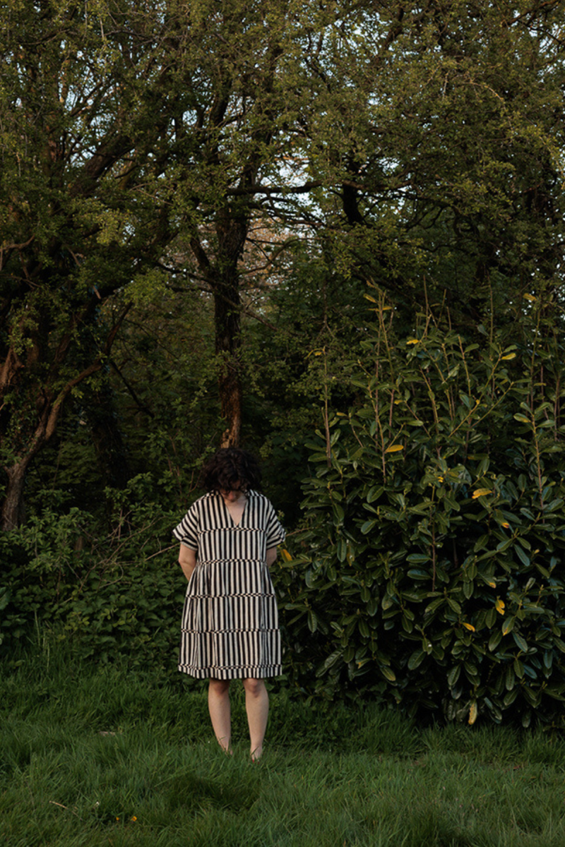 Timeless Stripe Dress-Black handwoven cotton dress by World of Crow in multicolor for women in Singapore