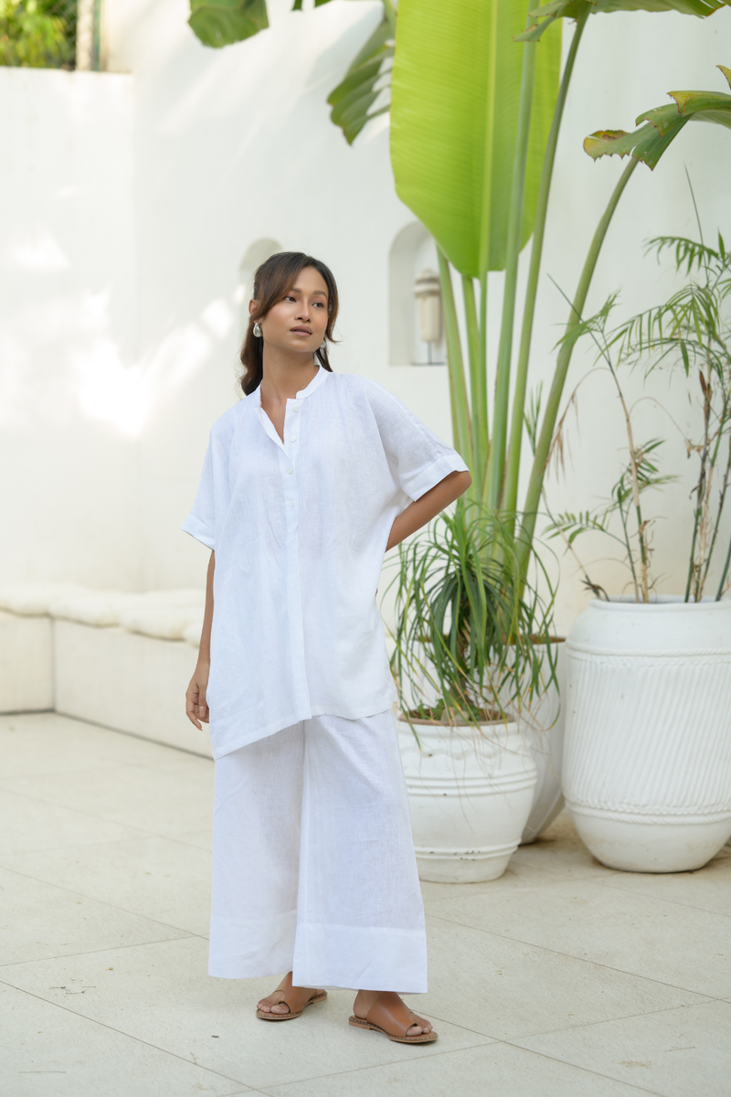 Zanzibar Line Top linen top/shirt by Zanzibar Living in ivory for women in Singapore