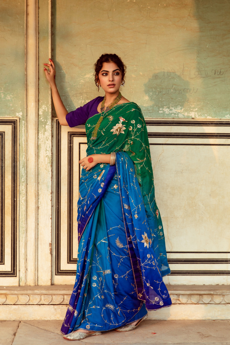 Embroidered Shaded Chiffon Sari chiffon Buy Embroidered Shaded Chiffon Sari from C&W | Saree for Women by Maison Shefali in multi color for women in Singapore
