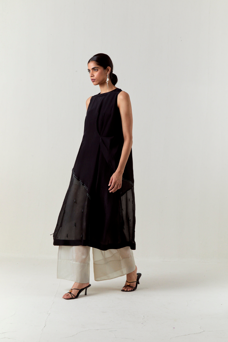 ASYMMETRIC TUNIC CO-ORD-BLACK organza by THREE in black color for women in Singapore
