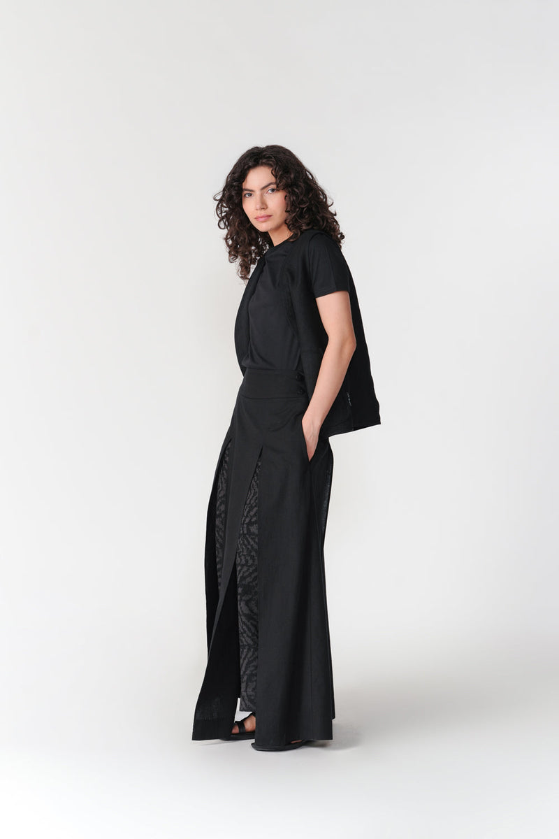 Chenille Layered Skirt Pants pant/trouser by Turn Black in black for women in Singapore