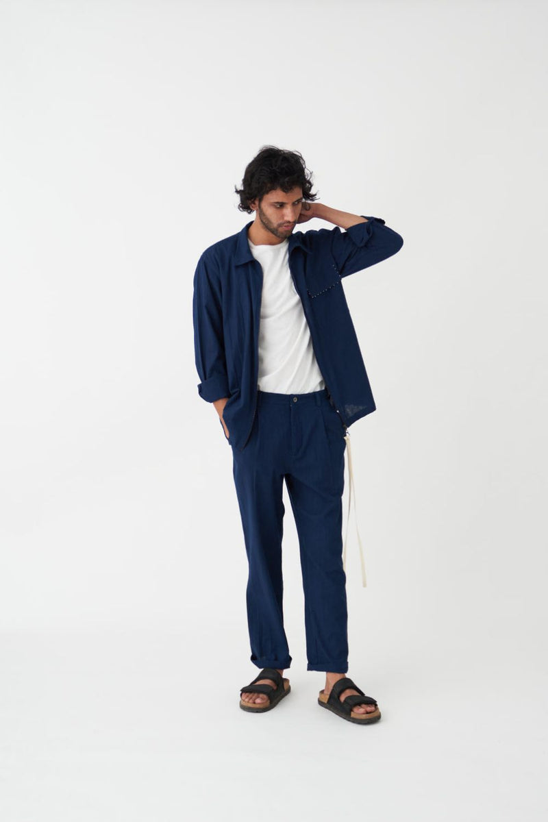 PATCH POCKET SHAKET CO-ORD - NAVY by THREE Men in navy color for men in Singapore