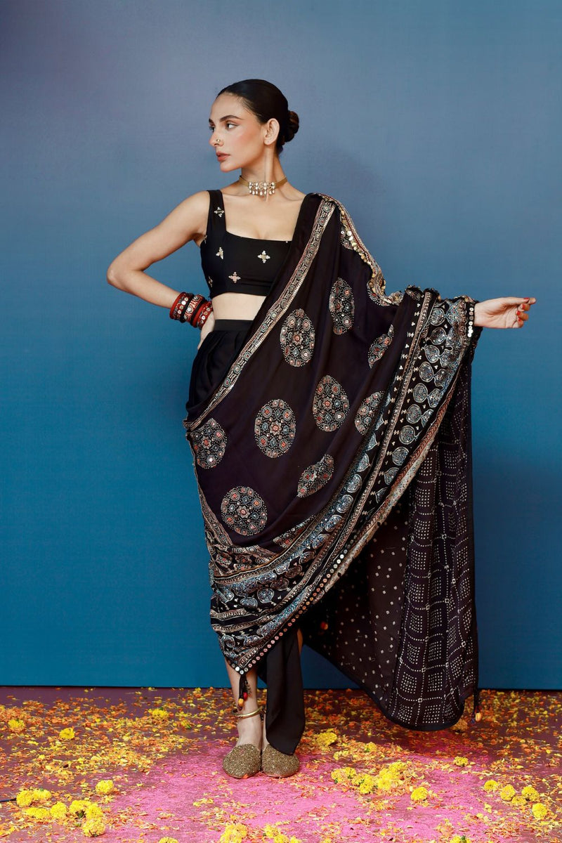 Aaram Baithak Ajrakh Drape Dress
