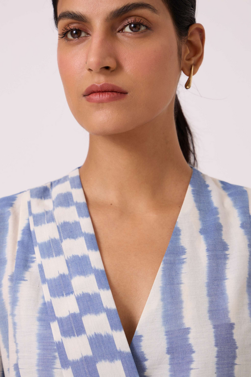 Dimtri Blue Striped Ikat Jacket cotton by The Summer House in blue color for women in Singapore