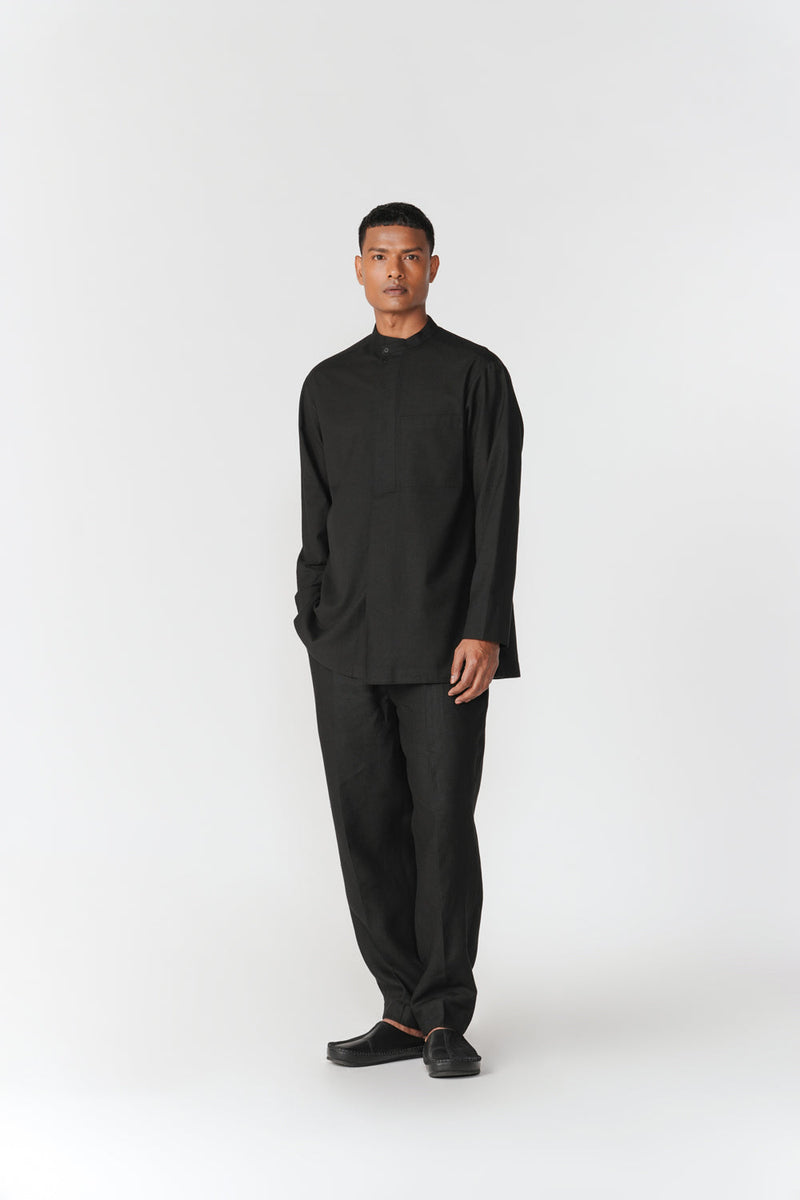 Double Placket Shirt top/shirt by Turn Black in black for men in Singapore