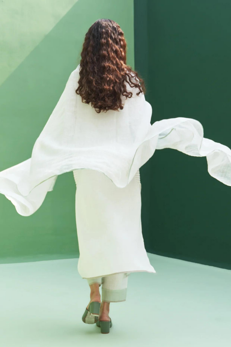 June Border Linen Kurta Set
- Ivory linen by Manan in ivory color for women in Singapore