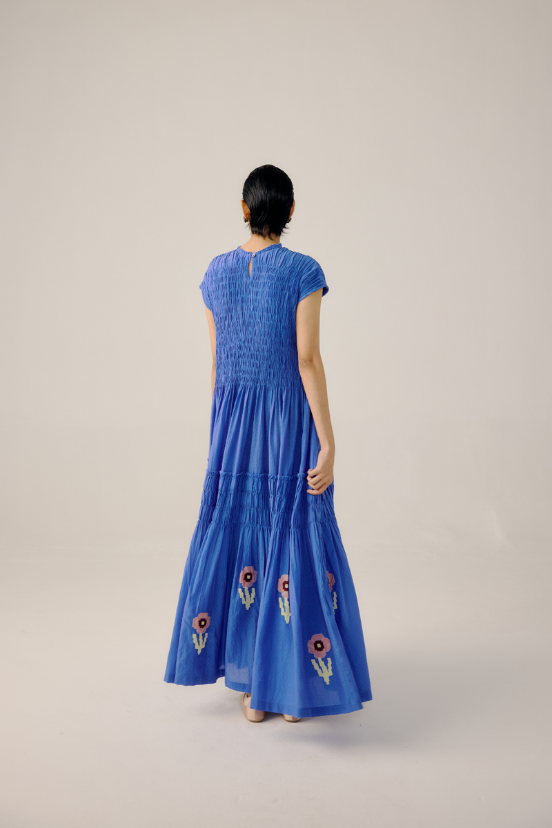 July Dress - Electric Blue linen by CORD in blue for women in Singapore